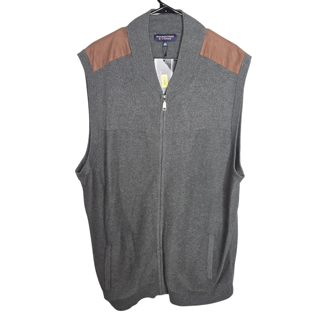 Roundtree & Yorke Full Zip Sweater Vest Men's 3XLT Big & Tall Grey NWT